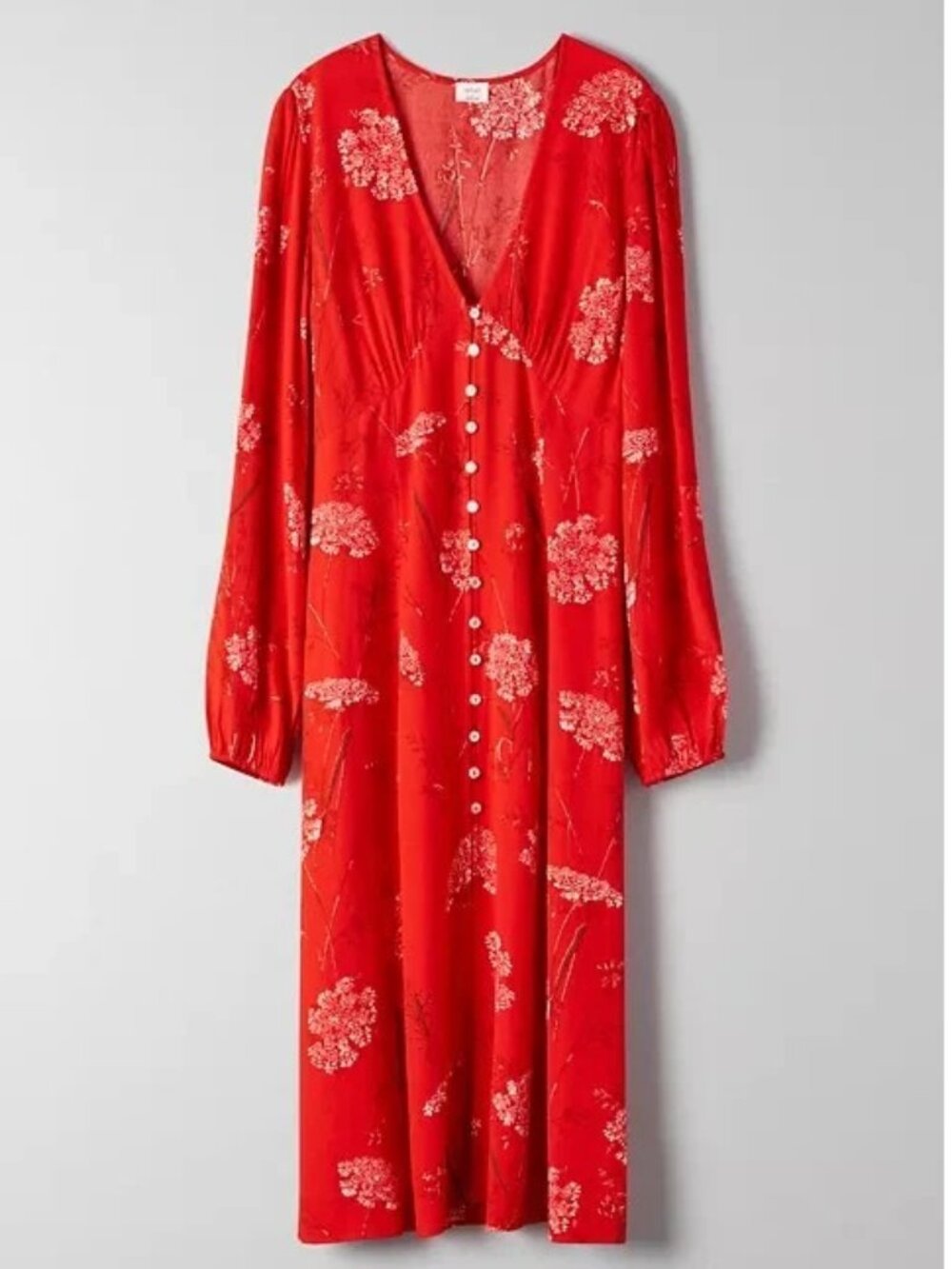 Aritzia Wilfred Red White Floral Gallery Button Front Midi Summer Dress sz Small - Picture 3 of 10